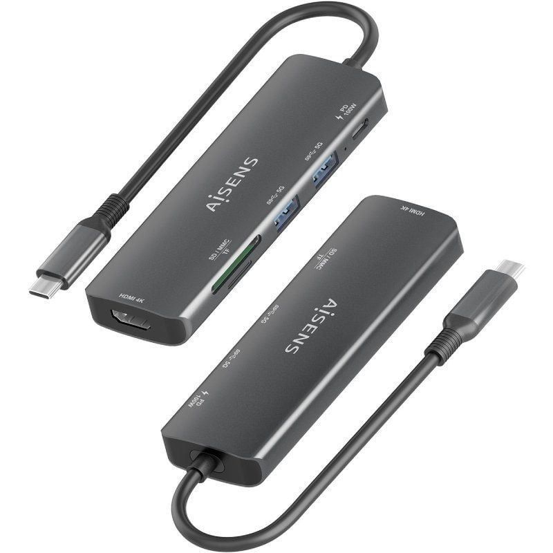 Docking usb tipo-c aisens asuc-5p011-gr/ 1xhdmi 4k/ 2xusb/ 1xusb tipo-c pd/ 1xlector tarjetas/ gris - Imagen 6