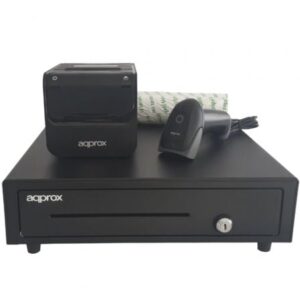 Pack para tpv approx apppospack4180-2d/ cajón portamonedas + impresora térmica de tickets + lector de códigos + rollos térmicos